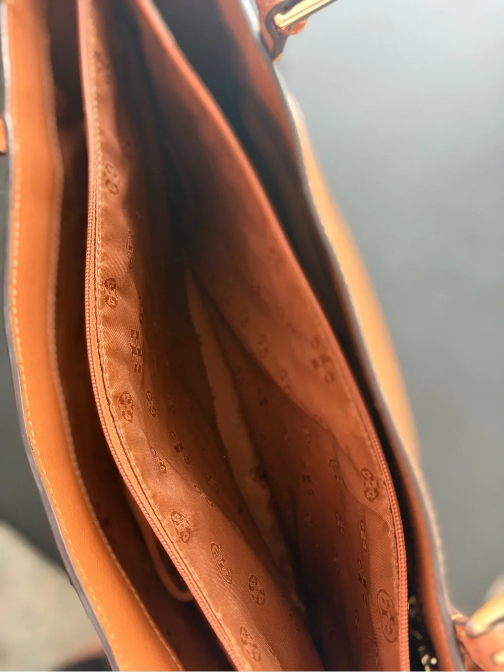 Tory Burch Cognac Leather Tote with Gold Logo